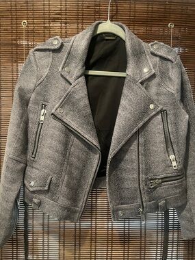 Capulet Gray Textured Moto-Style Bomber Jacket